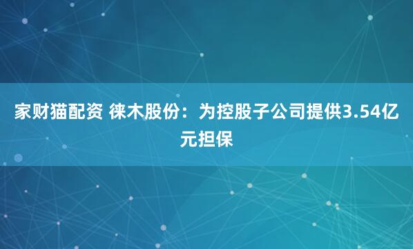 家财猫配资 徕木股份：为控股子公司提供3.54亿元担保